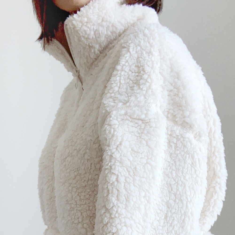 HALF ZIP SHERPA PULLOVER -  OFF WHITE SNOW - Picture 9 of 12